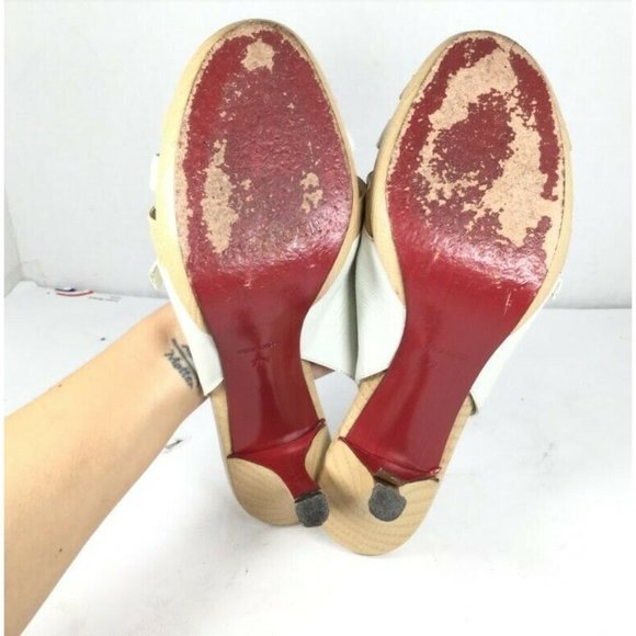 Tommy Hilfiger Women's Sandals Strappy Mid Heels White Tan Size 7 - Picture 7 of 10